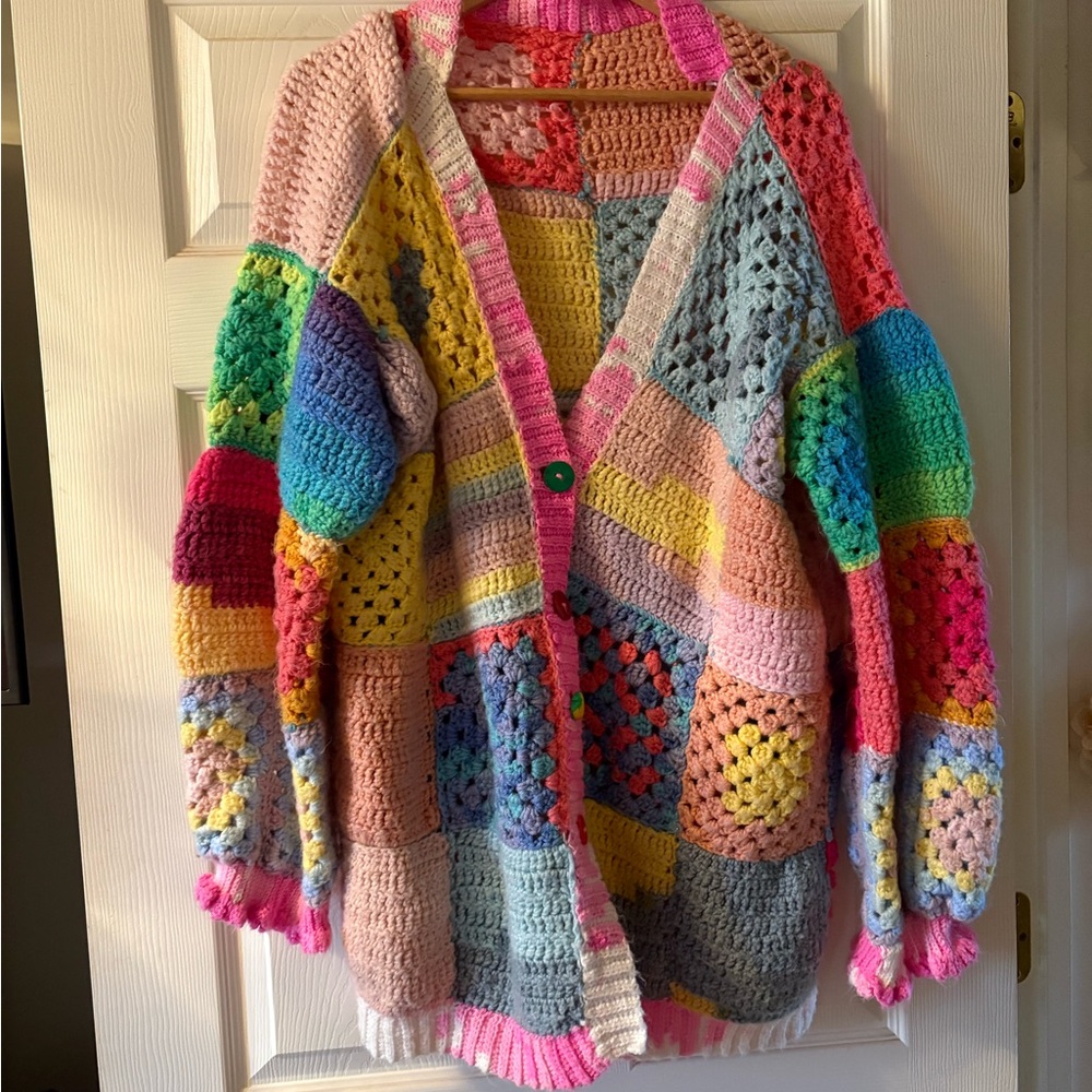 Colorful Patchwork Crochet Cardigan - Picture 5 of 5
